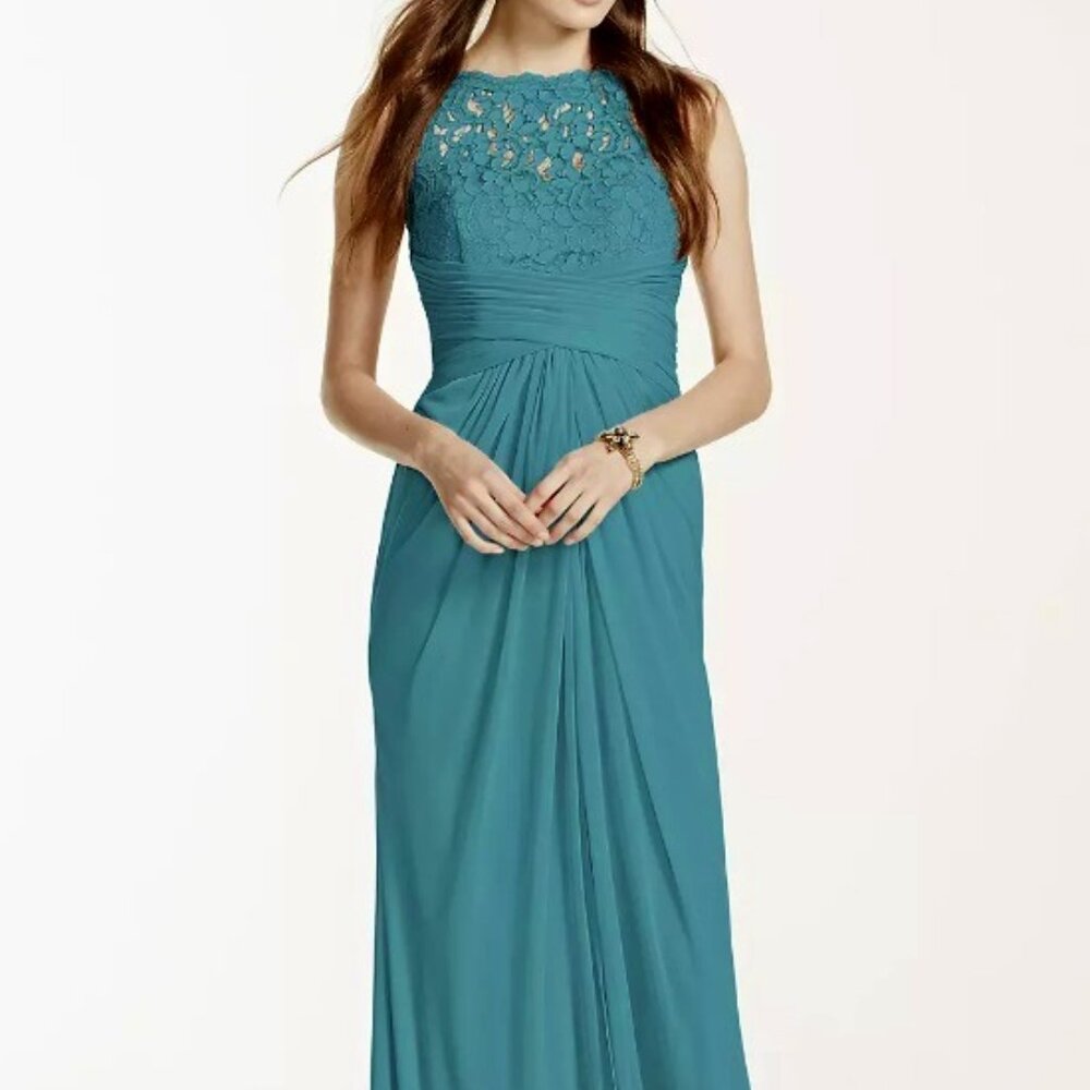 David's Bridal Teal Blue Bridesmaid Gown